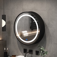 LED Intelligent Bathroom Mirror Cabinet Solid Wood Oval Bathroom Vanities Circular Smart  Mirror w
