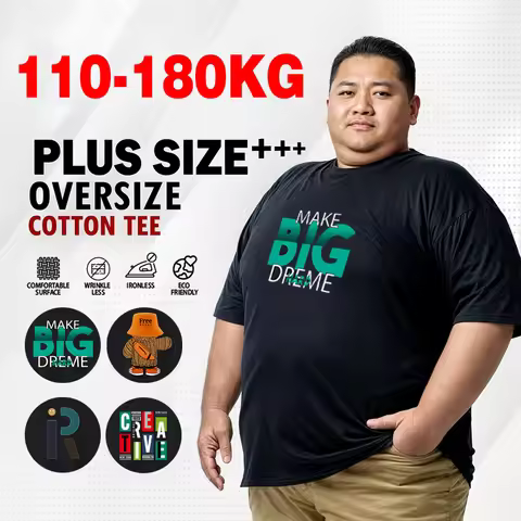 Mens T Shirts Printed Tee Plus Size 110-175kg 7XL Cotton Black T-shirt Round Neck Short Sleeve Overs