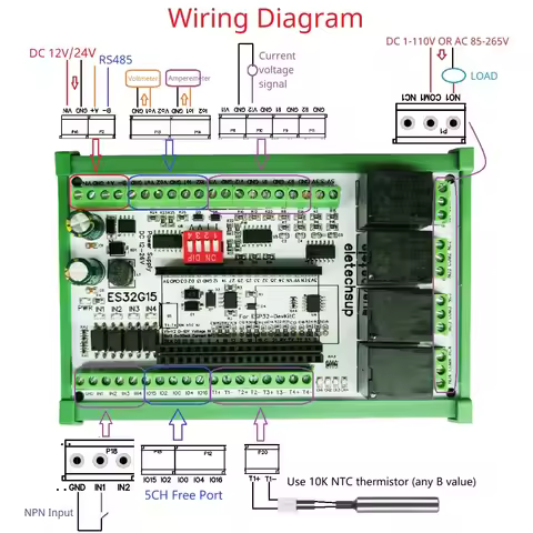 ES32G15 IoT Smart Home ESP32-DevKitC Expansion Board Web MQTT 4CH Relay 10K NTC RS485 Module