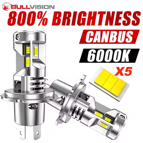 BULLVISION Turbo H7 H4 LED Car Headlight Bulbs CANBUS Lights 3 sides Mini Lamp 5 X 5570 CSP 80000LM 