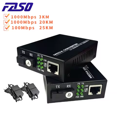 1000Mbps Fiber Optic Media Converter 3/20/25KM Gigabit Ethernet Converter RJ45 Single Fiber TX RX SC