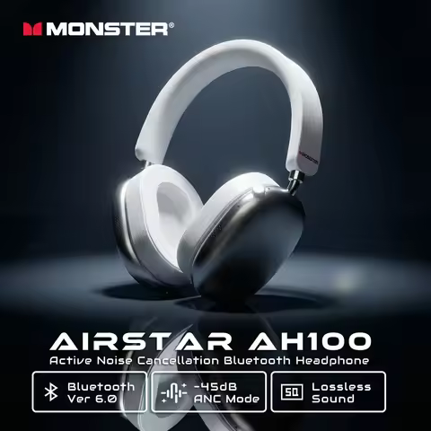 Monster AH100 ANC Wireless Bluetooth 6.0 Over-Ear Headphones with 45dB Active Noise Cancellation Dee