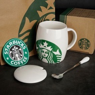Starbucks Cup Mug wine barrel ceramic Large coffee cup with lid spoon Glass Starbucks cup-all white