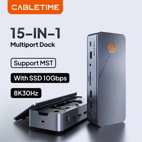 CABLETIME USB C Docking Station HUB USB C to 8K 4K HDMI DP 1000Mbps PD 100W USB3.0 for Macbook MacOS