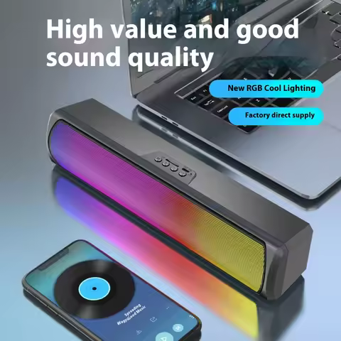 BAJEAL Q4 RGB LED Gaming Bluetooth Speaker 3D Stereo Sound Desktop Soundbar with Long Battery Life A