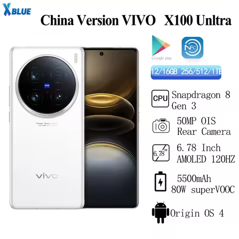Original VIVO X100 Ultra Snapdragon 8 Gen 3 6.78 Inch AMOLED 2K E7 5500 mAh 80W SuperVOOC 30W Wirele