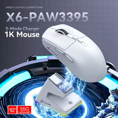 Attack Shark X6 PAW3395 Bluetooth Mouse,Tri-Mode Connection,RGB Touch Magnetic Charging Base,Macro G
