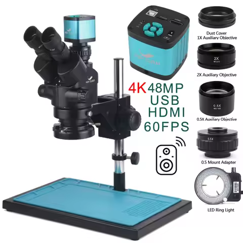 3.5X-90X Simul-Focal Stereo Trinocular Microscope 4K 2K 48MP 1080P HDMI USB Digital Video Camera For