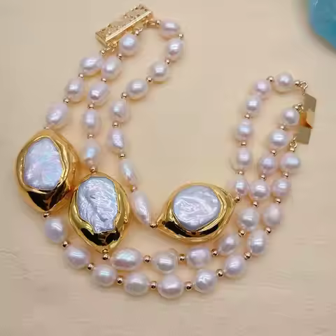 Y·YING 8'' 3 Strands Cultured White Baroque Pearl White Keshi Pearl Bracelet