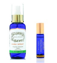 BALIPURA - Aura Spray (Pure Love) & Roll On (Protection) - Essential Oil Blends with Crytals for Pro