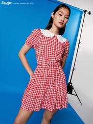 Pomelo x Hello Kitty เดรสดีเทลคอปกลายตาราง / Pomelo x Hello Kitty Collar Detailed Checkered Dress