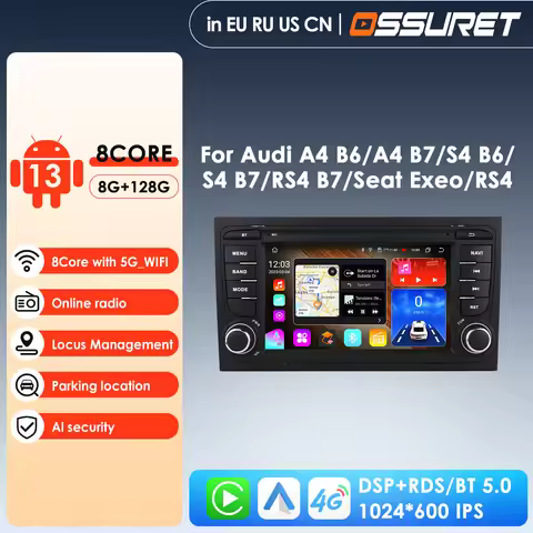 Plus Pro AI Voice 7'' Android Auto Radio for Audi A4 B6 2000-2009 Carplay Car Multimedia RDS GPS 2di