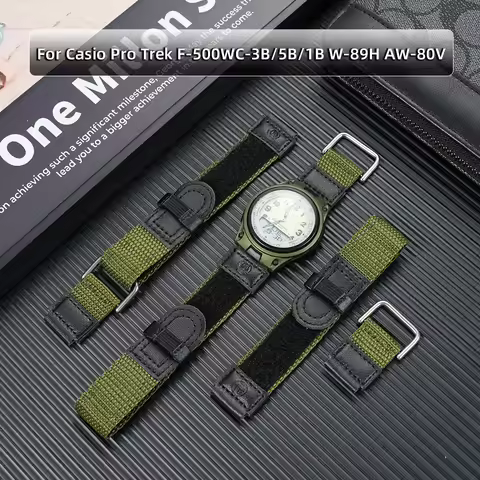 For Casio Pro Trek F-500WC-3B/5B/1B W-89H AW-80V HOOK LOOP Nylon Leather Strap W-740 Watch Military 