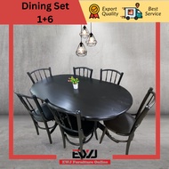 EWJ 3x5 Round Dining Table Double Empire Leg with Shanghai Chair 6 seater