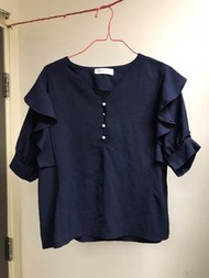 Pumpkin Port Navy Ruffle Blouse - Size M/女仕上衣