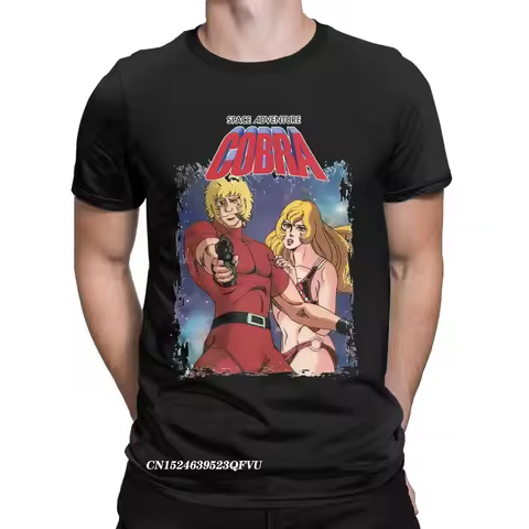 Men Space Adventure Cobra Tshirt Anime Premium Cotton Clothing Vintage Harajuku Round Collar Tee Shi