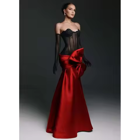 See Thru Mermaid Evening Dresses Bustier Corset vestidos de noche Exquisite Prom Dress with Bow Wedd