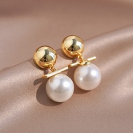Golden French Style Pearl Earrings S925 Sterling Silver