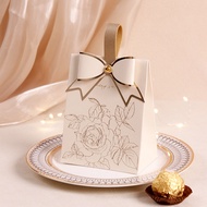 Gift Bag with Bow/Cream White Wedding Candy Box/candy bag/goodie bag/packing bag/Portable Champagne Color Bow Chocolate Candy Box/Gift Box/Party Birthday Door Gift/Wedding Decorations