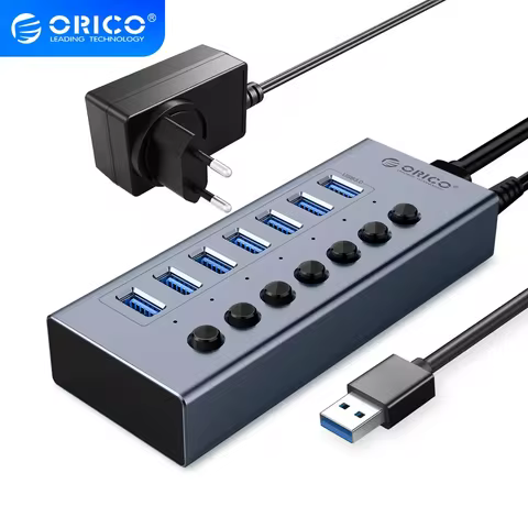 ORICO USB 3.0 HUB 7/10 -Port Aluminum USB Splitter On/Off Switch 12V Power Adapter Support Charging 