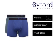 Byford Seluar Dalam Lelaki | (2 Pcs) Byford Mens Microfiber Spandex Boxer Brief Underwear Assorted C