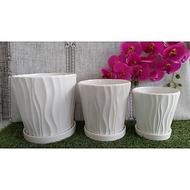 WHITE CERAMIC FLOWER POT D1 / PASU BUNGA CERRAMIK PUTIH