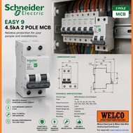 SCHNEIDER EASY9 2 POLE MCB (4.5KA) 40A / 63A Miniature Circuit Breaker (SIRIM)