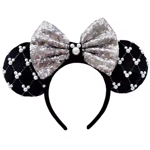 Mickey Mouse Ear Headband cute sequin pearl Mickey ears bow hairband Adult Children Paradise Plush H