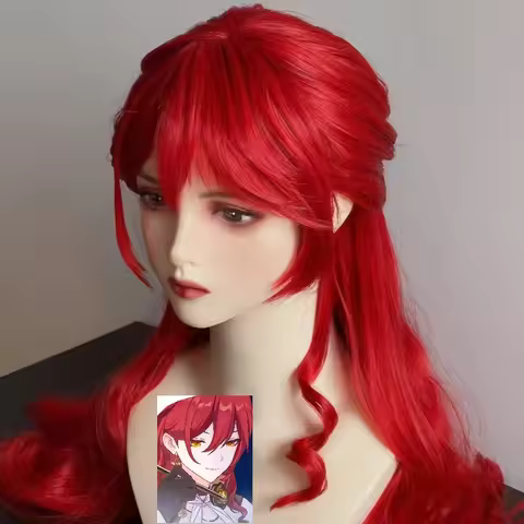 Anime character Honkai Star Rail Himeko cosplay wig Red Curved Heat Resistant Synthetic Wigs with Ro