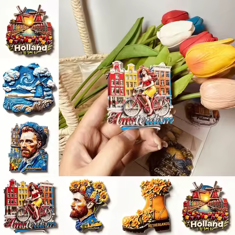Netherlands Amsterdam 3D Fridge Magnet Van Gogh Tulip Windmill Gouda Cheese Travel Souvenir Refriger