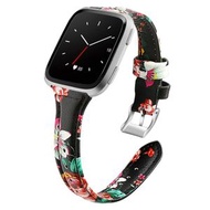 全城熱賣 - 適用於Fitbit Versa 2 智能手錶皮質錶帶 縮身款（紅花）
