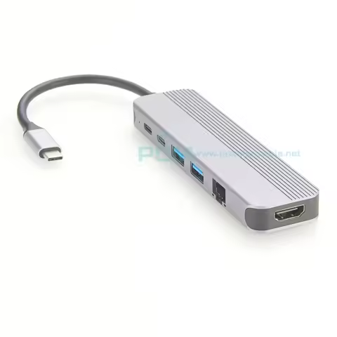 6-In-1 USB-C Hub, USB Type-C 6-Port Mini Docking Hub with 4K@30Hz HD, Gigabit Ethernet, PD100W, 5Gbp