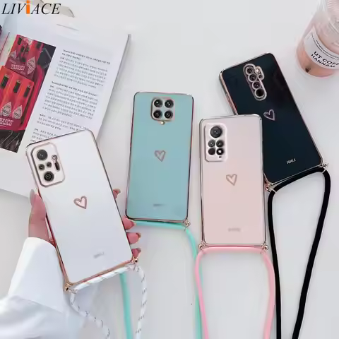 Love Heart Crossbody Lanyard Strap Phone Case For Xiaomi Redmi Note 10 Pro 11 12 8 9 Pro Max Plus 7