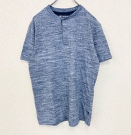 古著 Lee 短袖亨利 T 卹，藍色，normcore，純色，休閒，春夏，半扣，M 碼