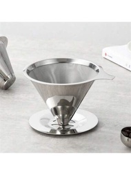 1入不銹鋼滴濾咖啡器,金屬錐形無紙,可重複使用,1-2杯咖啡壺附帶防滑杯墊