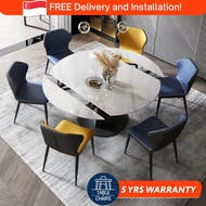 [SG] Rotate Extendable Round Dining Table Set | 1.3m-1.5m | Sintered Marble &amp; Chairs | Nordic Stone For HDB Condo Landed