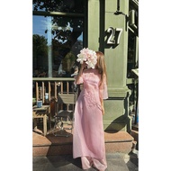 Áo dài cách tân 4 tà hoa anh đào Sakura chất liệt oganza dáng suông thiết kế mới nhất by Linn Design