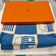 全新藍色系Hermes Les Cabanes blanket 寶寶毯/緹花織毛毯