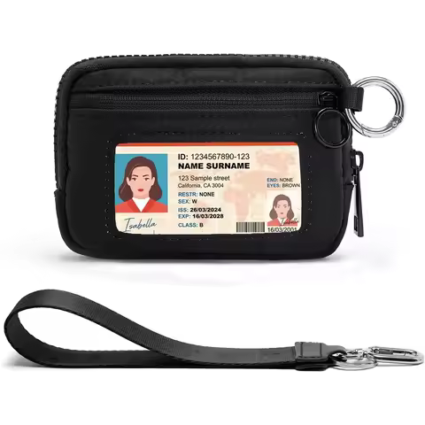 YDF The Iris Wallet for Women Mini Zip Card Case with Clear ID Window Zipper Coin Purse Lightweight 