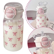 500ml Sweet Pink Bowknot Straw Water Cup Girl Cute Portable Large-capacity Cup Proof Drinking C6r9