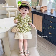 KIMCHIBABY Boys' Outfits Floral Pattern Rough Fabric, Baby Beach Clothes Set CK444