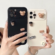 Suitable for IPhone 11 12 Pro Max X XR XS Max SE 7 Plus 8 Plus IPhone 13 Pro Max IPhone 14 15 Pro Max Black and White Phone Case with Bear Cofffee Accessories
