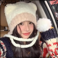 ARREBUL Beanies Bear Hat, Wool Thickened Ear Protection Hat, Cute Crochet Bear Ear Warm Hat Autumn