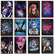 Arcane Jinx Vi League of Legends Poster Frameless Waterproof HD Canvas Art Anime Style Game Room Wal