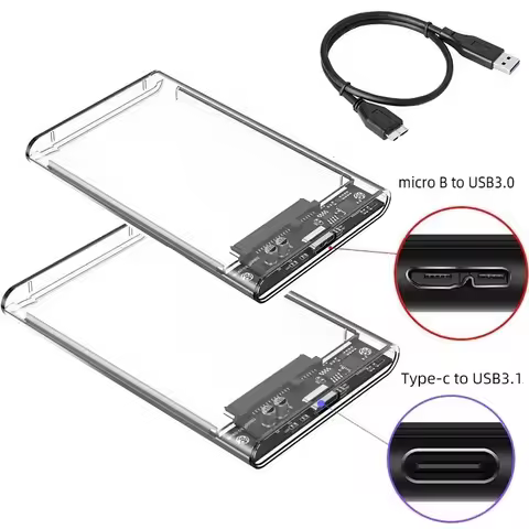 USB 3.0 /Type C to SATA III Transparent Hard Disk Case For 2.5 inch HDD SSD External Hard Drive Encl