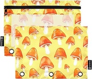 Pencil Pouch 3 Ring Binder Orange Mushrooms Yellow Zipper Binder Pencils Bags Flower School Binders