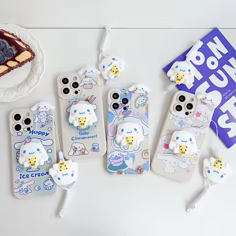 For OPPO Reno 4 5 7 4G 8 4G 8T 10 10 11 12 13 14 PRo F Cinnamoroll Ice Cream Case With Holder Rope