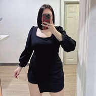 Square Neck Long-Sleeved Shirt For Chubby Women Wool Wave Fabric Bust 38-44 Inches // S16