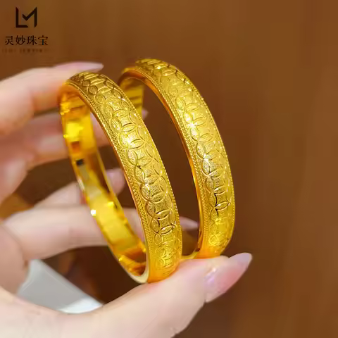 Niche luxury Chinese style, Ancient Nail Sand Full Circle Coin Bangle For Women 24K Gold AU999, Uniq