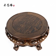 85JVRosewood round Flower Stand Flower Bowl Base Solid Wood Vase Decoration Stone Base Buddha Statue Porcelain Painting